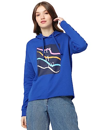 Vero Moda Women's Cotton Hooded Neck Sweatshirt (118152601-Surf The Web_Surf L) Blue