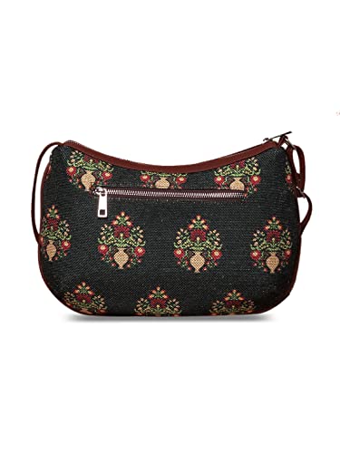 ZOUK 100% PeTA Approved Vegan Leather Royal Green Mogra Print Shoulder Bag for Women