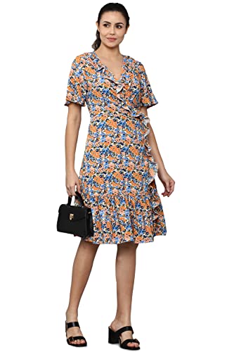 Allen Solly Women's Polyester Classic Knee-Length Dress (Multi) Multicolour