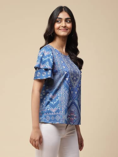 Aarke Ritu Kumar Blue Geometric Print Top