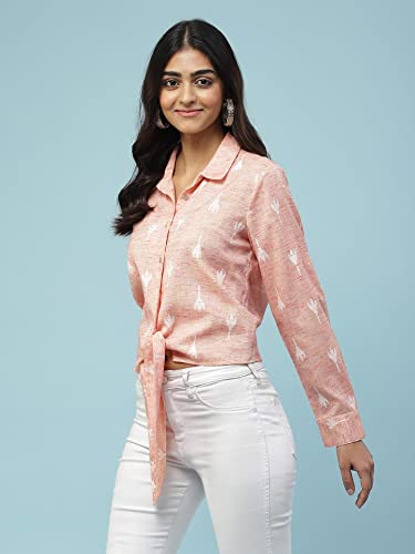 Aarke Ritu Kumar Peach Yarn Dyed Knotted Shirt