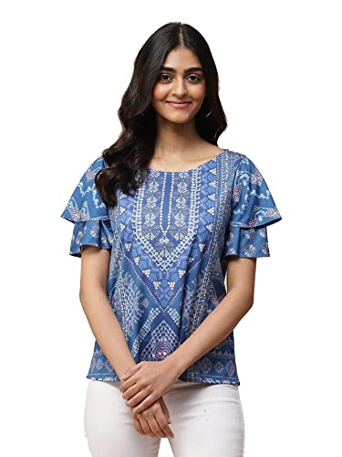 Aarke Ritu Kumar Blue Geometric Print Top