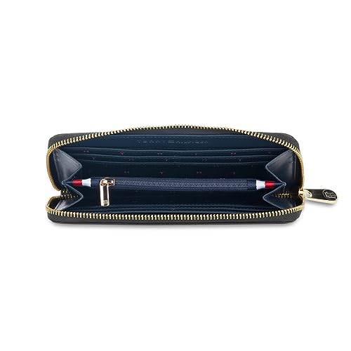 Tommy Hilfiger Greta Leather Zip Around Wallet Handbag For Women - Black, 12 Card Slots