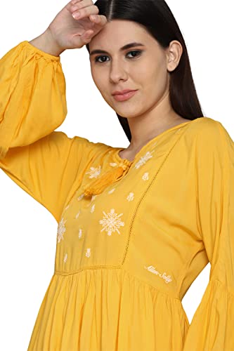 Allen Solly Women's Cotton Modern Above The Knee Dress (Yellow)