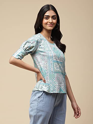 Aarke Ritu Kumar Blue Abstract Print Top