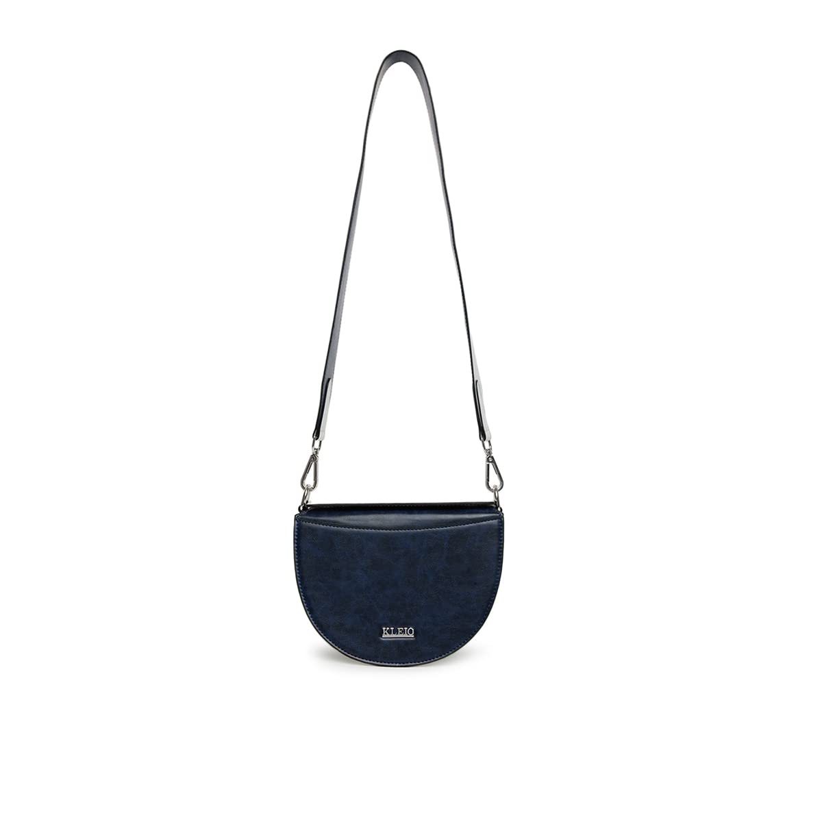 KLEIO Vegan Leather Half Moon Structured Dual Handle Sling Bag (Navy Blue) for Women | Spacious Crossbody Bag for Girls with Magnetic Flap Closure to Carry Make-up, Cash & Cards