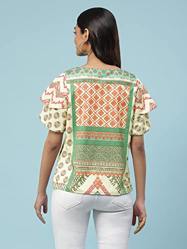 Aarke Ritu Kumar Beige Geometric Print Top