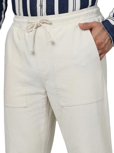 Celio Men Beige Solid Loose Fit Cotton Fashion Casual Trousers (3596656093444, Beige, 32)