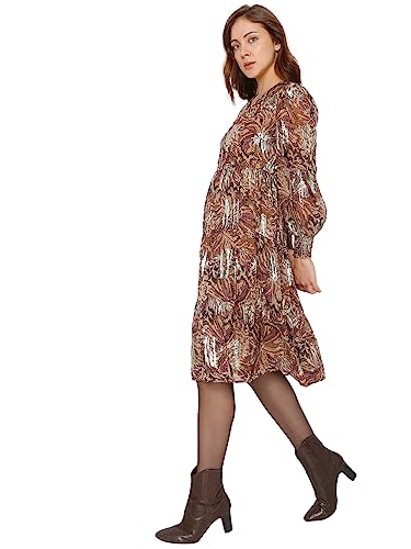 Vero Moda Women's Polyester A-Line Knee-Length Dress (Tobacco Brown)