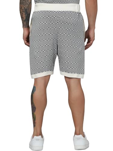 Celio Men Black Printed Regular Fit Cotton Flatknit Bermuda Shorts (Black)