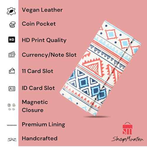 ShopMantra Wallet for Women's | Women's Wallet |Clutch | Vegan Leather | 11 Cards 1 ID Slot | 2 Notes and 1 Coin Compartment |Magnetic Closure | Multicolor.