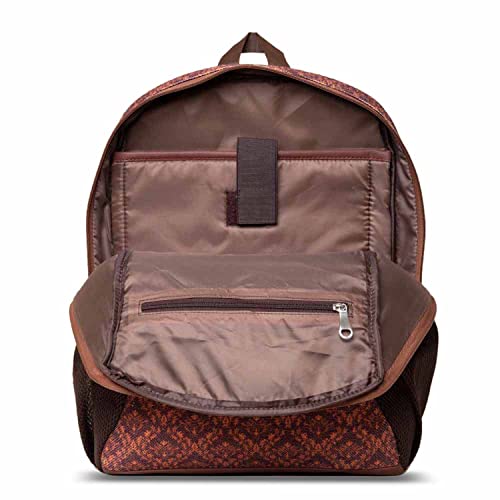 ZOUK Brown Floral Motif Printed Women's Jute Handcrafted Vegan Leather Brown Classic Backpack