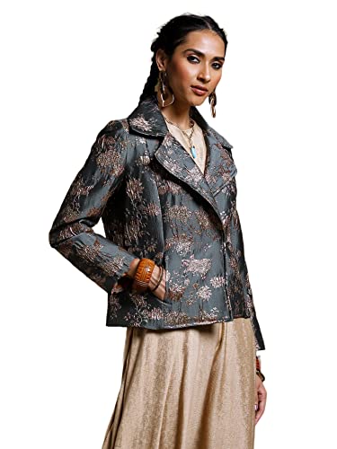 Ritu Kumar Women's Printed Regular Jacket JKTPLB01N30327179-GREEN-XL