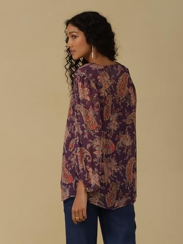 Aarke Ritu Kumar Purple Floral Print Shirt with Camisole