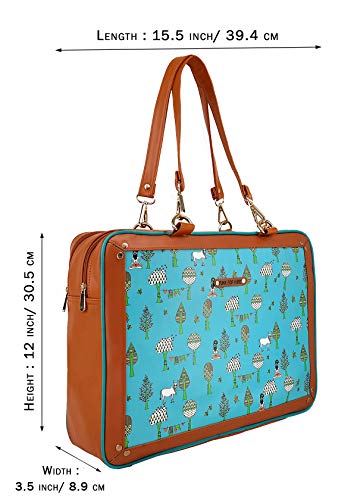 Funk For Hire Leatherette Printed 2 In 1 Backpack Shoulder Bag Handbag Fit Up To 15.6" Laptop - Aqua Blue And Brown