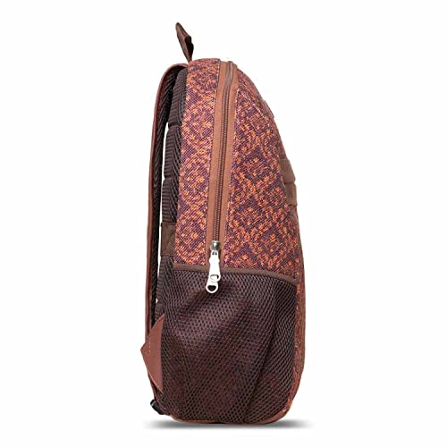 ZOUK Brown Floral Motif Printed Women's Jute Handcrafted Vegan Leather Brown Classic Backpack