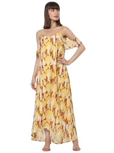 VERO MODA Women's Polyester A-Line Maxi Dress (Yolk Yellow)