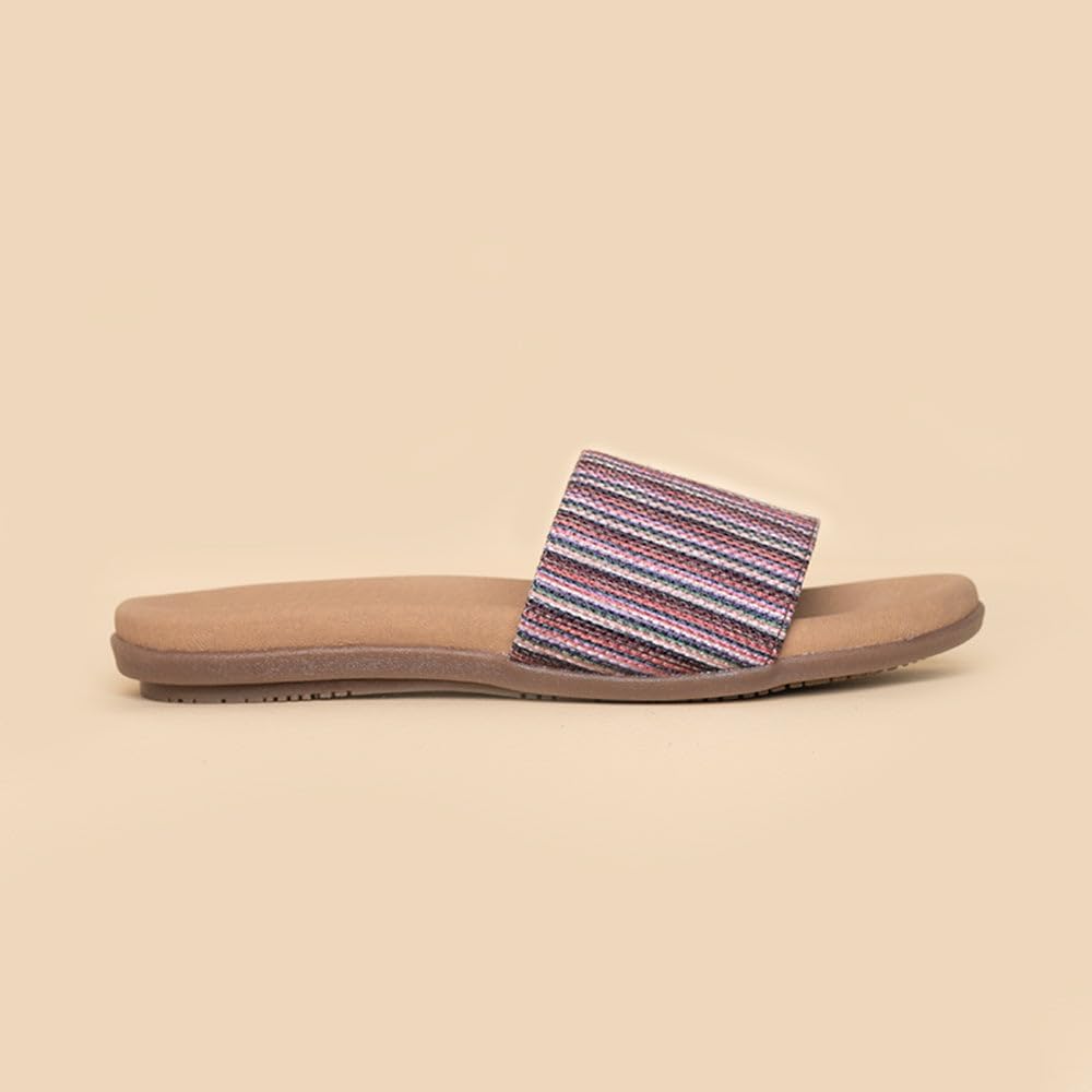 ZOUK 100% Vegan Leather Handcrafted Stripped Print Multicolor Rohtang Stripes Sliders For Women