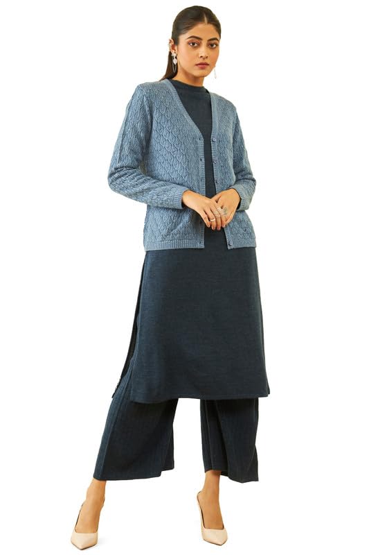 Soch Womens Blue Acrylic Woven Design Cardigan