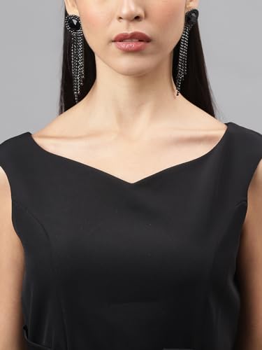 Latin Quarters Women Black Cap Sleeve V-Neck Women Shift Dress