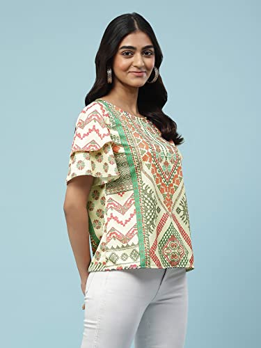 Aarke Ritu Kumar Beige Geometric Print Top