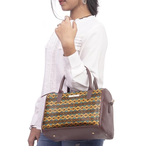 SACCI MUCCI Women's Handbag | Women's Tote Bag | Women's Top-Handle Bags | Women's Satchels | Women's Hobos & Shoulder Bags-EthnicTraditional Print (Brown)