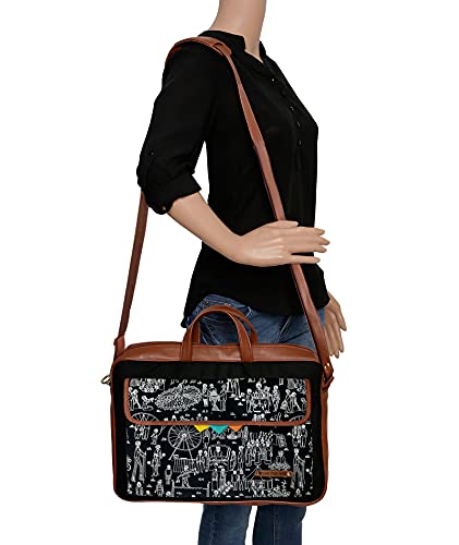 Funk For Hire Mela Printed One Pocket Cotton Canvas Unisex 17 inch Laptop Bag Black