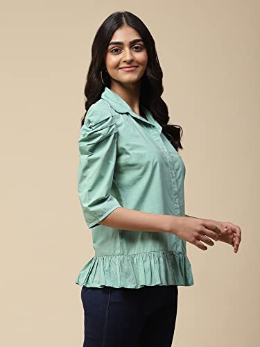 Aarke Ritu Kumar Turquoise Ruffle Top