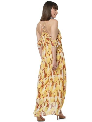 VERO MODA Women's Polyester A-Line Maxi Dress (Yolk Yellow)