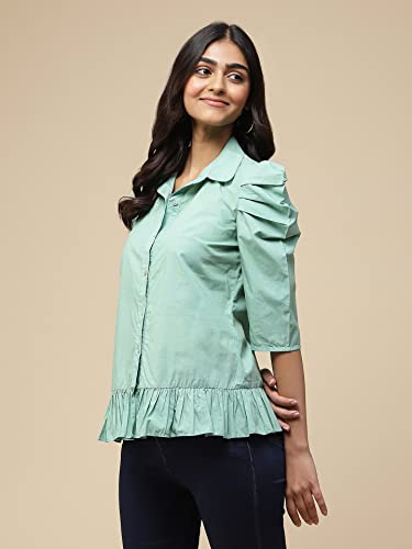 Aarke Ritu Kumar Turquoise Ruffle Top