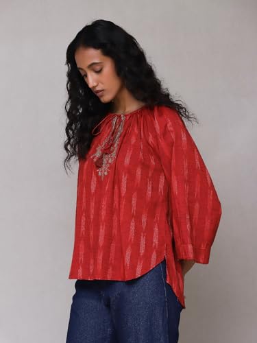 Aarke Ritu Kumar Red Embroidered Ikat Top