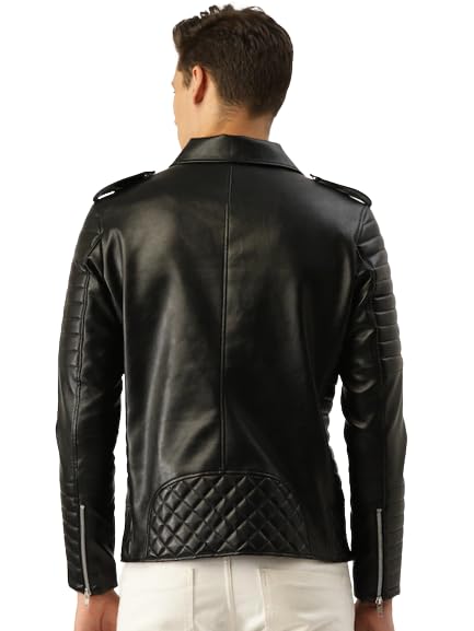 Leather Retail® Mens Solid Biker Jacket (XS)