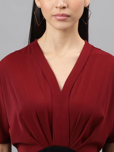 Latin Quarters Women Maroon Half Sleeve V-Neck Women 2 Fir 1 Dress