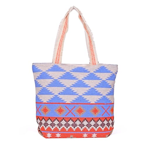 Boho Girl Mazarine Aztec Tote | Women's Office Tote Bag | Stylish Tote for 15-inch Laptop | Professional Printed Canvas Tote Bag