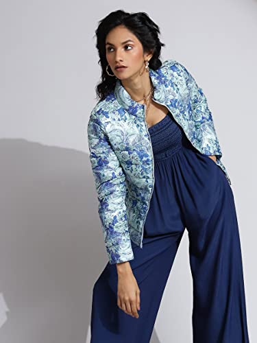 Label RITU KUMAR Women's Floral Regular Jacket JKTDP001N30093749-BLUE-L