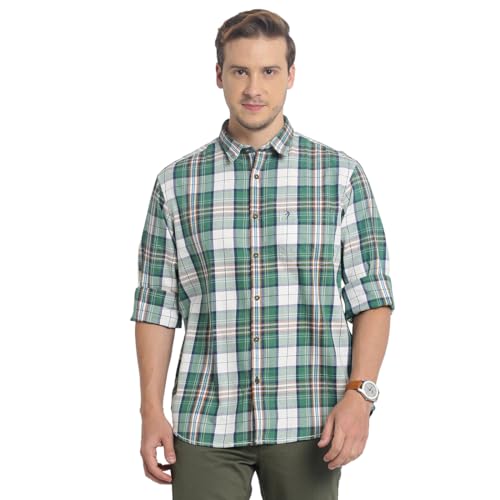 Indian Terrain Mens Checkered Green Long Sleeve Casual Shirt