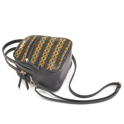 SACCI MUCCI Women's Satchel Bag | Ladies Purse Handbag | Women's Handbag -EthnicTraditional Print (Black)