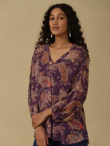 Aarke Ritu Kumar Purple Floral Print Shirt with Camisole