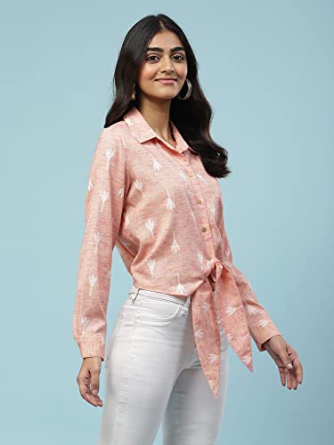 Aarke Ritu Kumar Peach Yarn Dyed Knotted Shirt