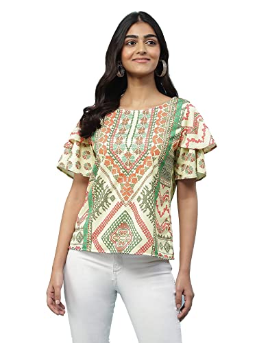 Aarke Ritu Kumar Beige Geometric Print Top