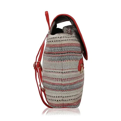 KLEIO Women's Casual Spacious Backpack Hand Bag (Red, White)