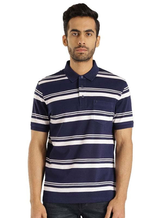 Indian Terrain Men's Blue Cotton Regular Fit Short Sleeve Casual T-Shirt