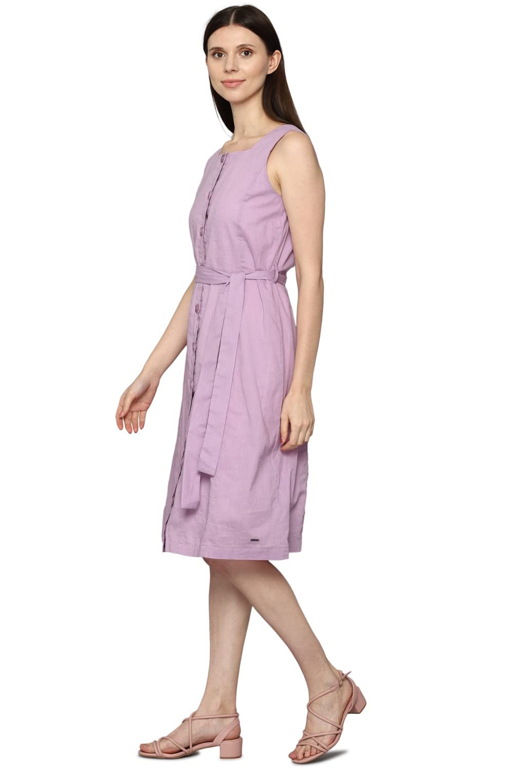 Allen Solly Women's Cotton Blend Shirt Knee-Length Dress (Purple)