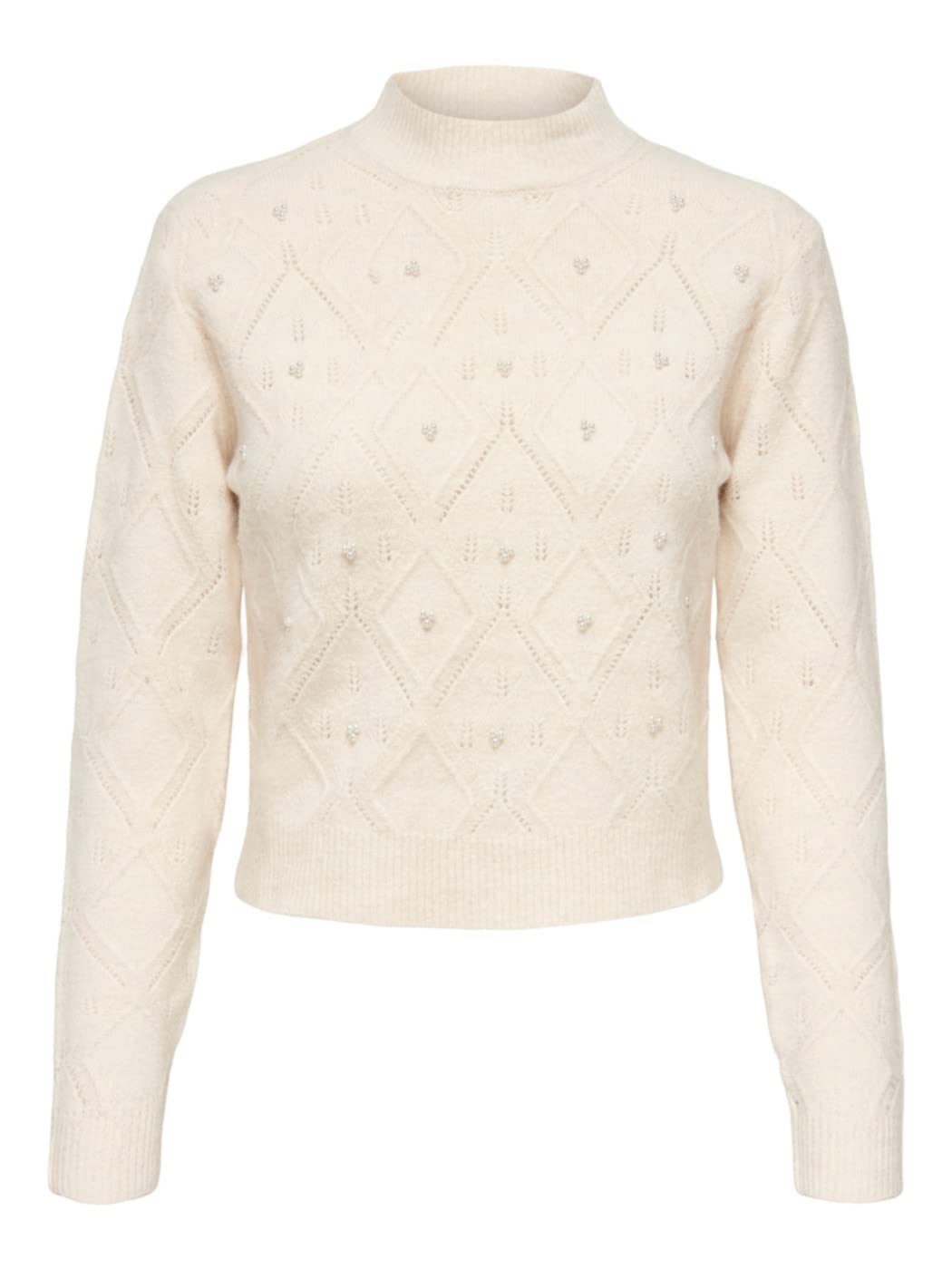 ONLY Solid Acrylic Regular Fit Womens Sweater (Beige)