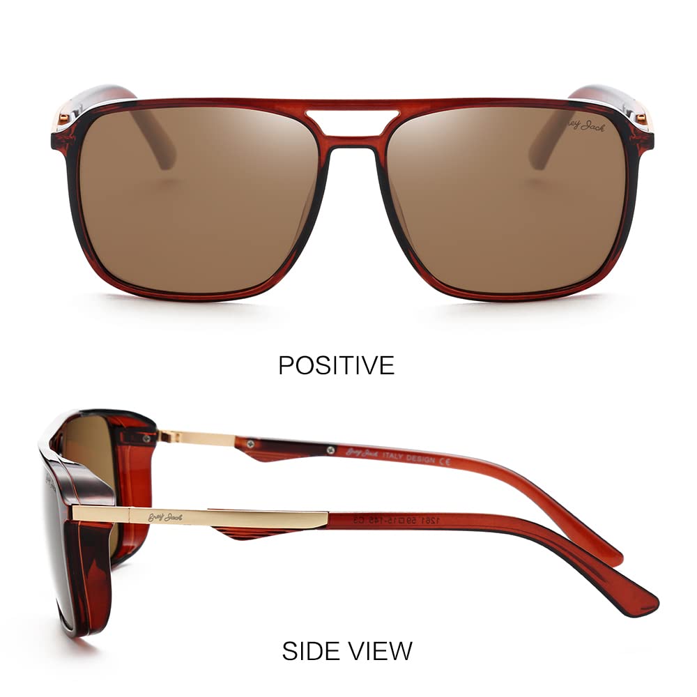 grey jack Rectangle UV400 Protected Polarized Sunglasses for Men Women GJ1261 Shine Brown Gold Frame Brown Lens