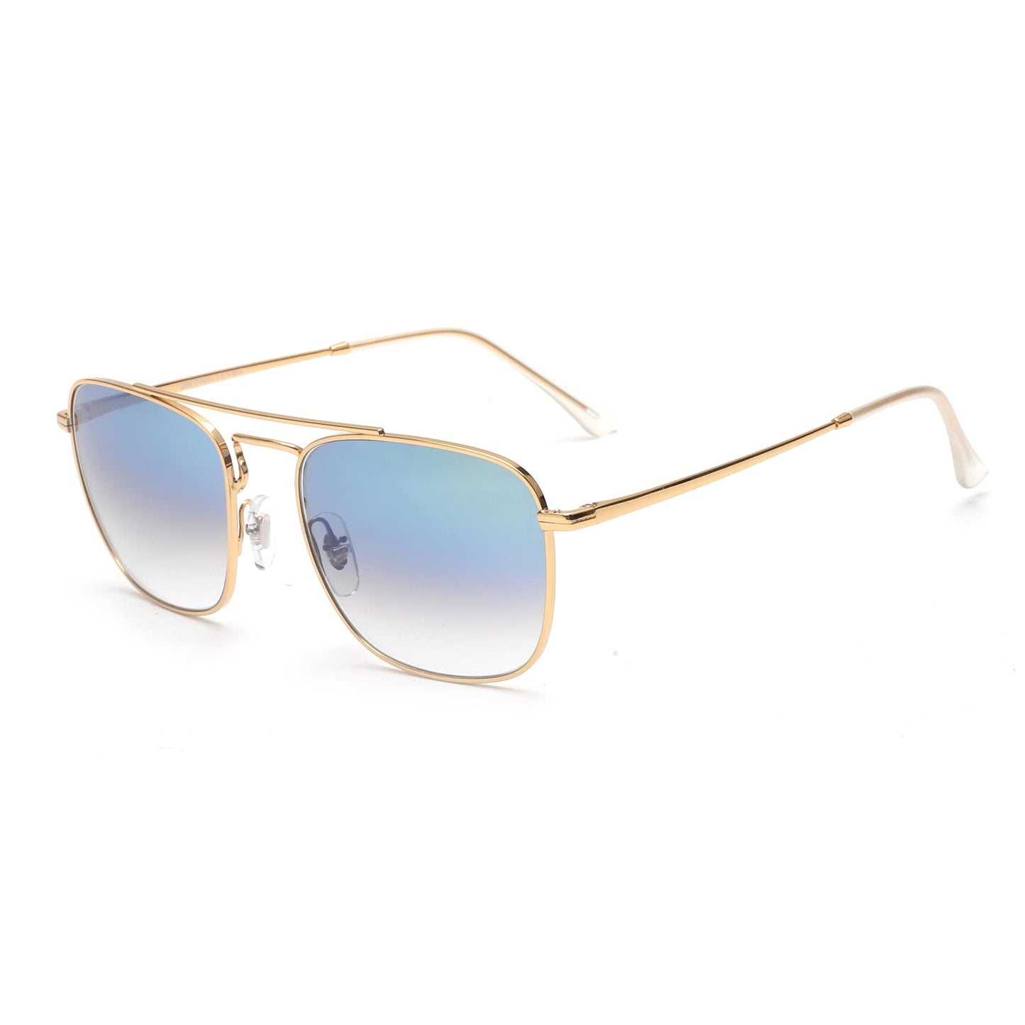 JIM HALO Retro Square Aviator Sunglasses Premium Glass Lens Flat Metal Eyewear Men Women (Gold/Gradient Blue)
