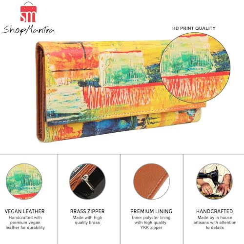 ShopMantra Wallet for Women's |Clutch |Vegan Leather | Holds Upto 11 Cards 1 ID Slot | 2 Notes & 1 Coin Compartment | Magnetic Closure|Multicolor