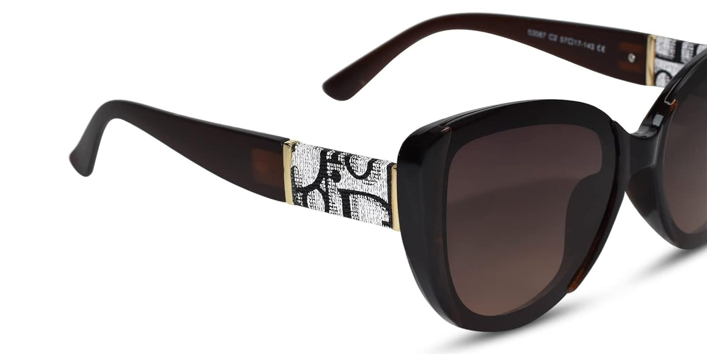 LensKandy | Full Rim Cat Eye Shape | Branded Latest and Trendy Sunglasses for women | 100% UVA & UVB Protected | Large | Brown Designer