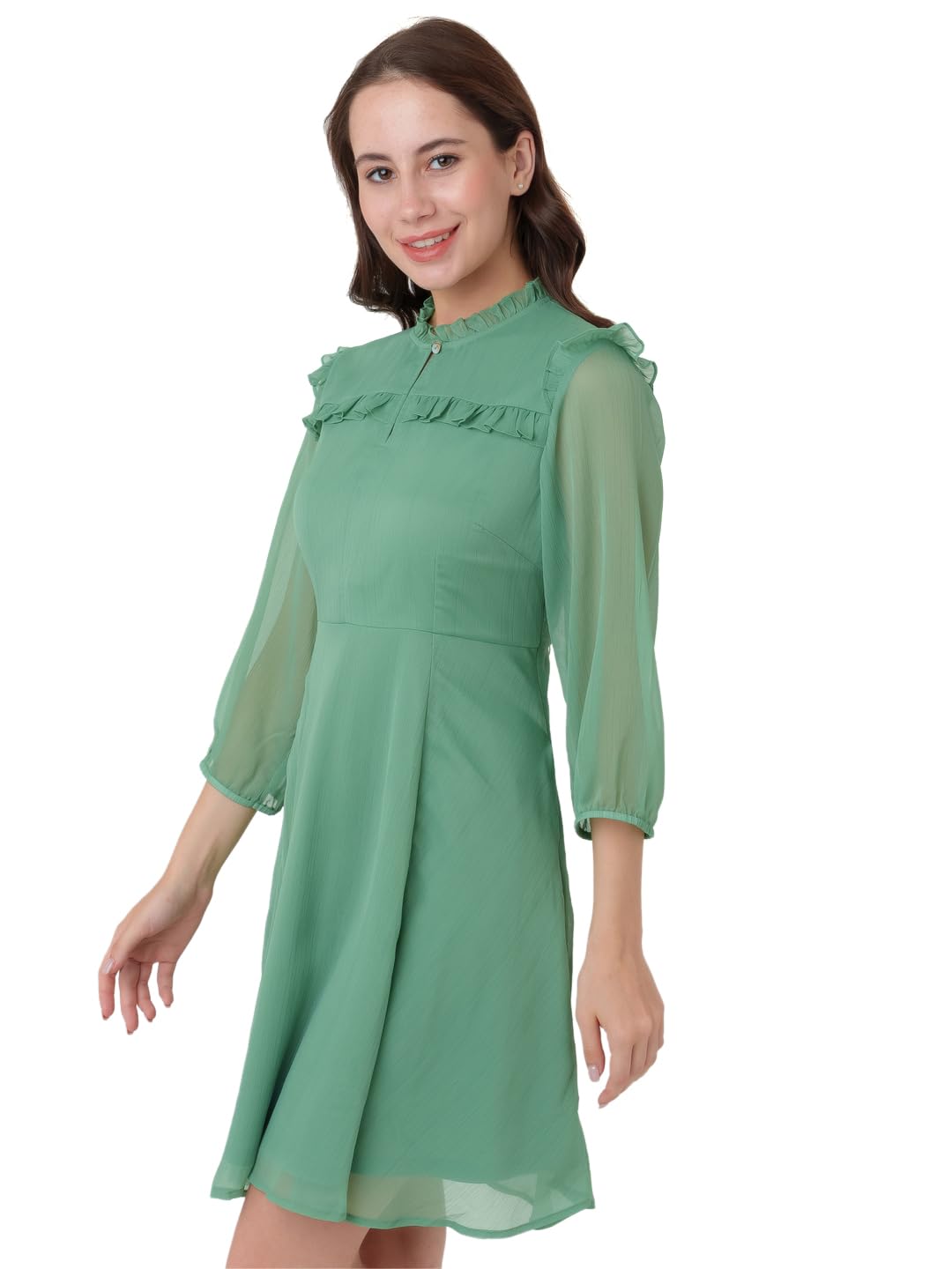 Zink London Women's Green Solid Regular Short Dress