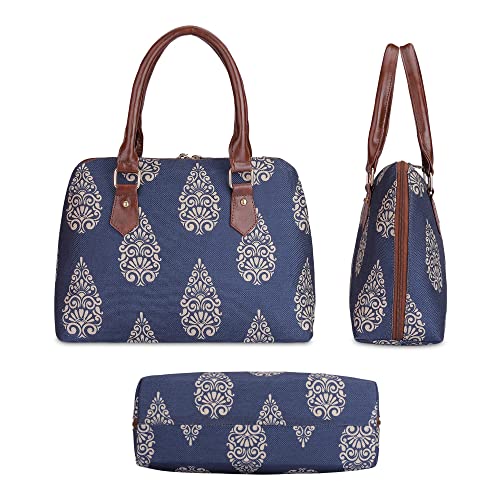 THE CLOWNFISH Montana Series Handbag for Women Office Bag Ladies Purse Shoulder Bag Tote For Women College Girls (Navy Blue-Design)